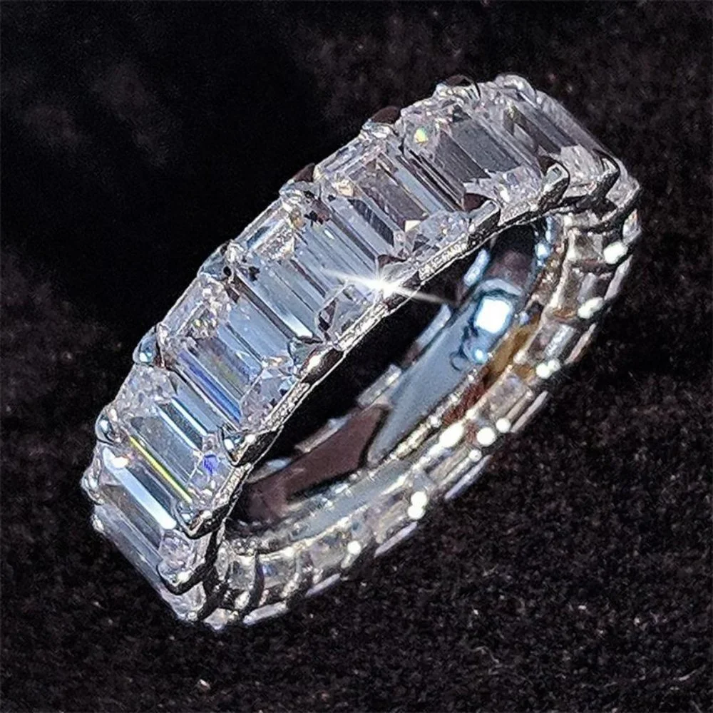 NEW 925 Silver Baguette Diamond Full Eternity Ring